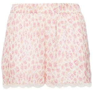 Lace-trimmed leopard-print silk pajama shorts